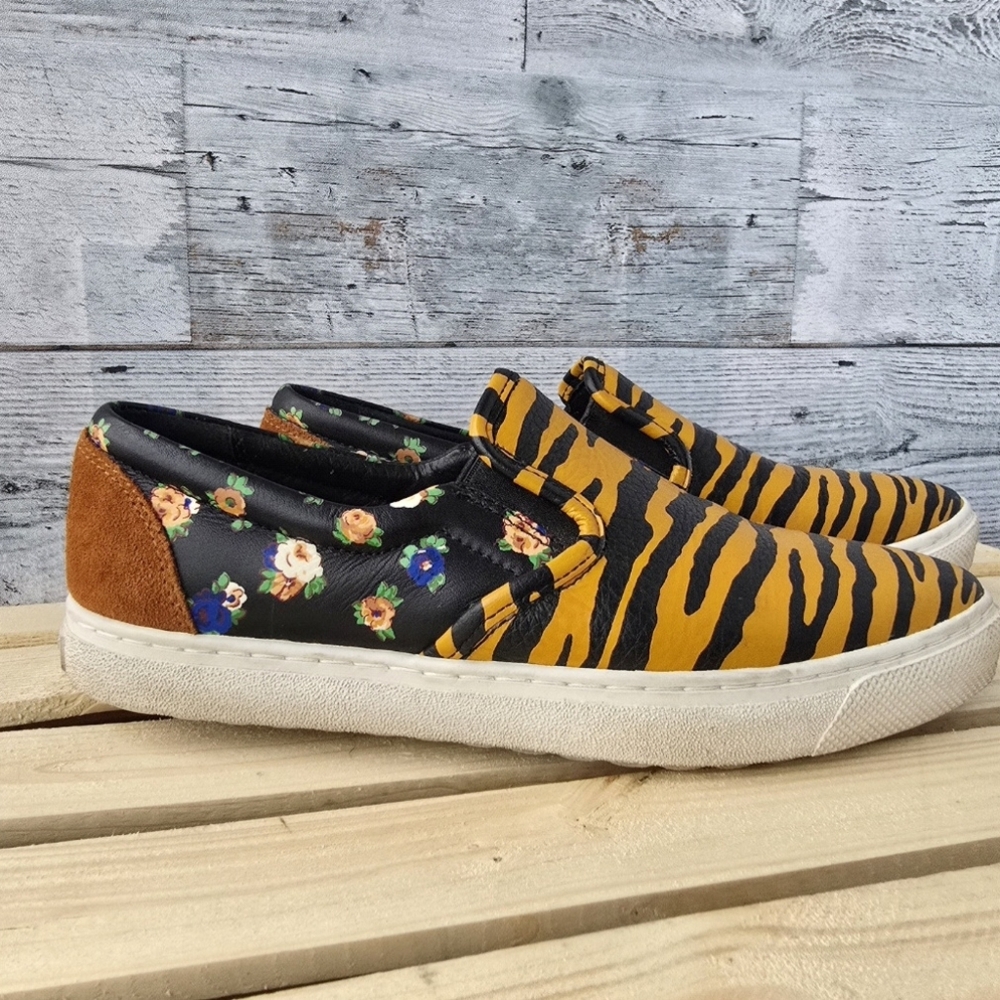 Coach Tiger Print Shoes Sneakers Black Orange Q8178 Womens Size 7B